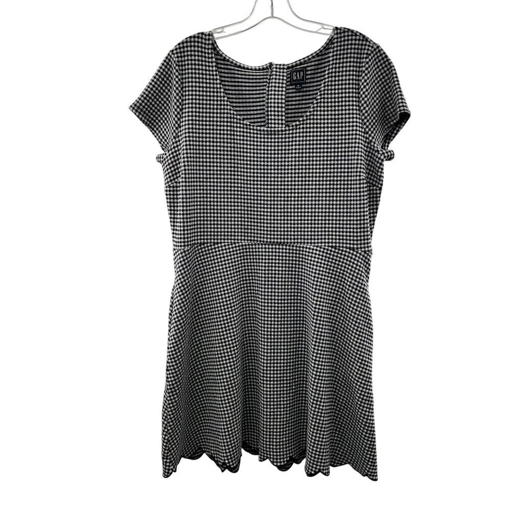 Gap Women's Check A-Line Dress Scallop Hem Short Sleeve Blue/White Size 18 Zip